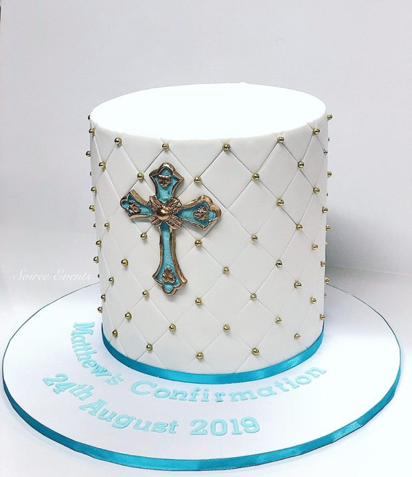 Quilted Christening Cake with Blue Cross