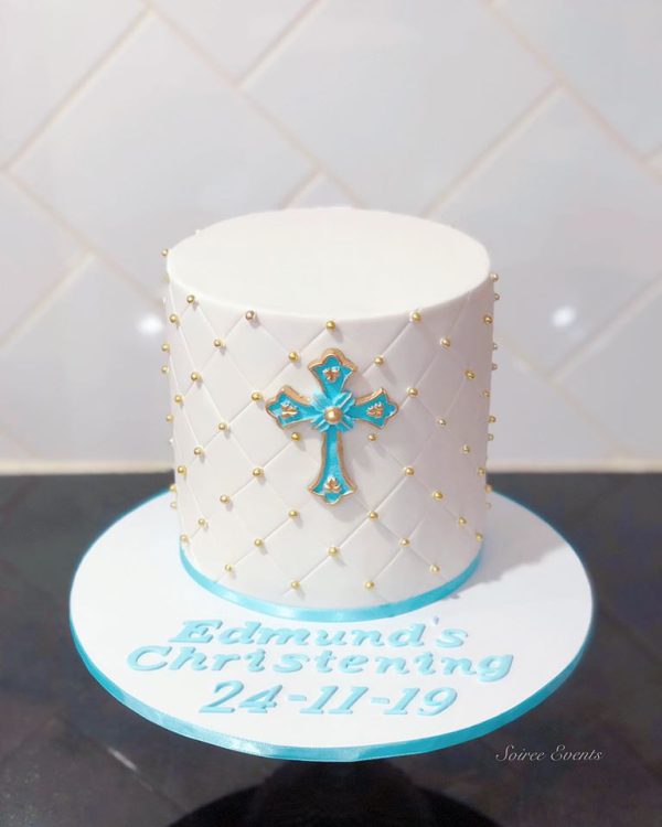 Quilted Christening Cake with Blue Cross - Image 2