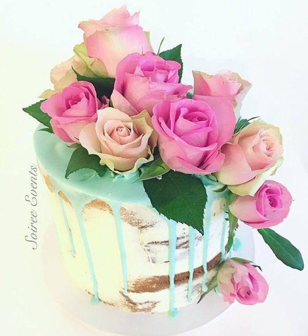 Fresh Rose Drip Cake